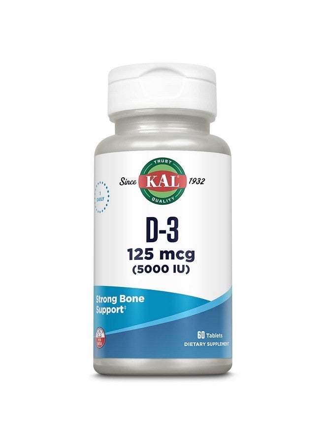 KAL Vitamin D3 5000 IU 125 mcg, High Potency Vitamin D Tablets, Calcium Absorption, Bone Health and Immune Support Supplement, Rapid Disintegration D-3 ActivTabs, 60-Day Guarantee, 60 Serv, 60 Tablets - Image 1