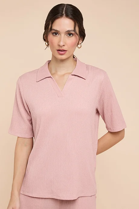 أر أند بي Textured Polo T-Shirt with Short Sleeves