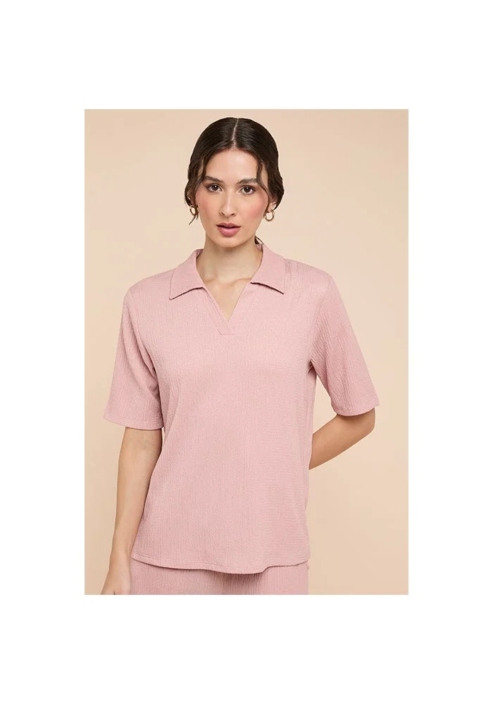 أر أند بي Textured Polo T-Shirt with Short Sleeves