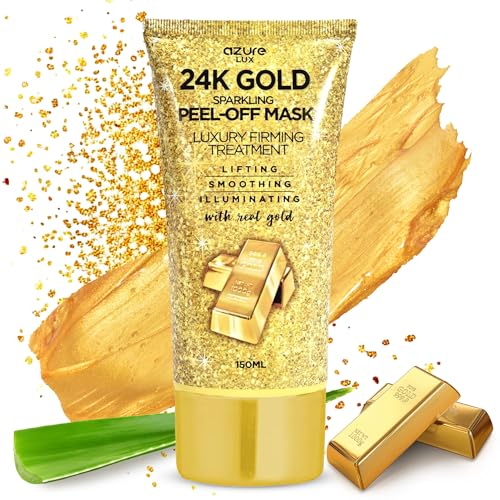 Azure Cosmetics AZURE 24K Gold Firming Peel Off Face Mask Anti Aging Lifting Illuminating  Revitalizing  Removes Blackheads Dirt  Oils  With Hyaluronic Acid and Collagen  Skin Care  150mL