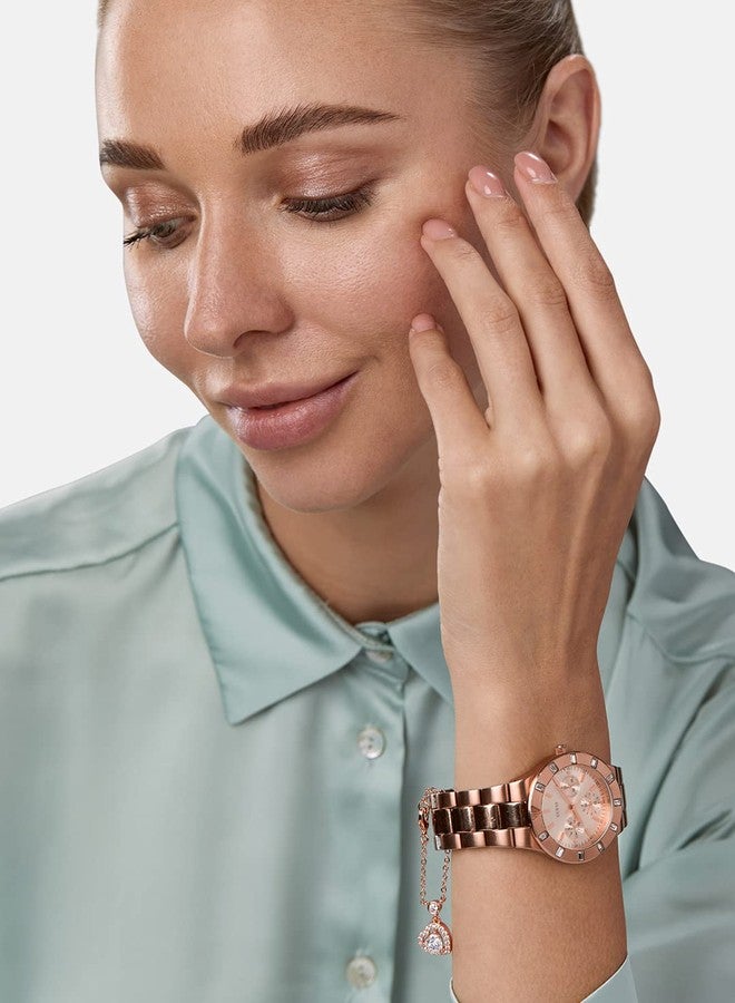 MINUTIAE Rose Gold Plated Heart Love Cut Cubic Zirconia Diamond Adjustable Bracelet/Watch Charm Valentine Gift for Women & Girls Jewellery for Gift (Only Bracelet) - Image 4