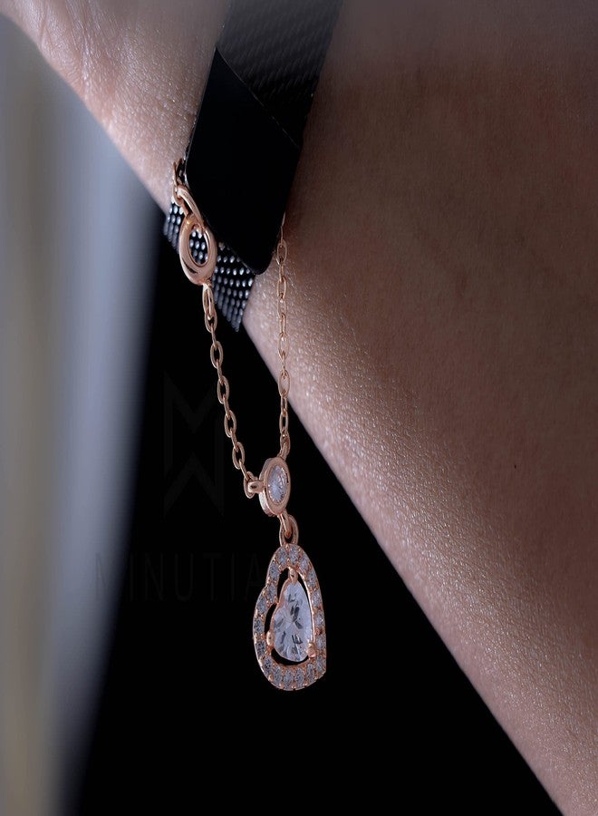 MINUTIAE Rose Gold Plated Heart Love Cut Cubic Zirconia Diamond Adjustable Bracelet/Watch Charm Valentine Gift for Women & Girls Jewellery for Gift (Only Bracelet) - Image 3