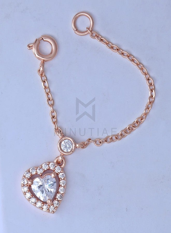 MINUTIAE Rose Gold Plated Heart Love Cut Cubic Zirconia Diamond Adjustable Bracelet/Watch Charm Valentine Gift for Women & Girls Jewellery for Gift (Only Bracelet) - Image 2