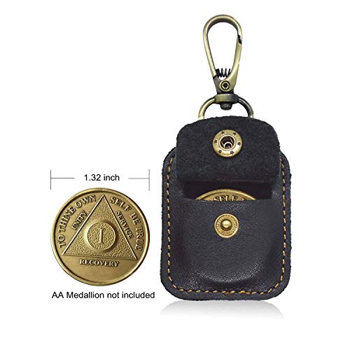 WINGKIND AA Medallion or Coin Holder, Leather Key Chain Snap Open Leather Case (Black) - Image 3