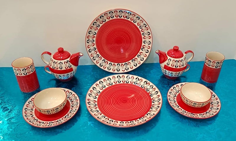 caffeine ceramic handmade arrow pattern dinner set (set of 10pcs ) - Image 1