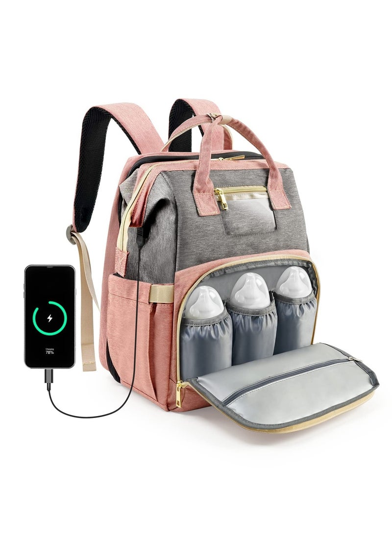 Newborn Baby Essential Multifunction Baby Diaper Backpack with Changing pad & Stroller Straps & Pacifier Case Mosquito Net & USB Charging Port Waterproof Travel Nappy Bags - Image 1