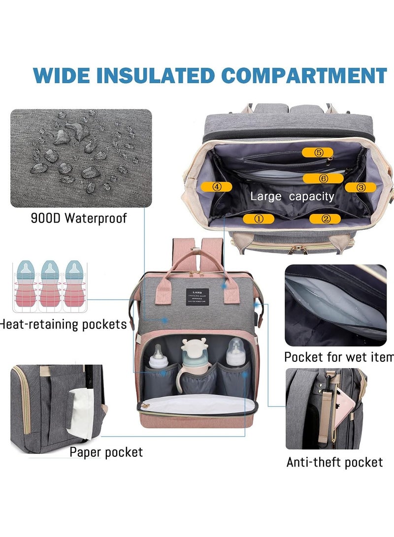 Newborn Baby Essential Multifunction Baby Diaper Backpack with Changing pad & Stroller Straps & Pacifier Case Mosquito Net & USB Charging Port Waterproof Travel Nappy Bags - Image 3