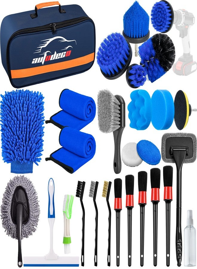 AUTODECO 27Pcs Car Detailing Brush Set, Car Detailing Kit, Auto Detailing Drill Brush Set, Car Detailing Brushes, Car Wash Cleaning Tools Kit for Interior, Exterior, Wheels, Blue - Image 1