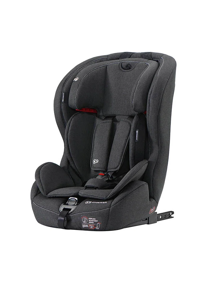 كيندركرافت Car Seat Safety Fix, Booster Child Seat, With Isofix, Top Tether, Adjustable Headrest, For Toddlers , Infant, Group 1 - 2 - 3, 9 - 36 Kg, Up To 12 Years, Safety Certificate Ece R44/04, Black