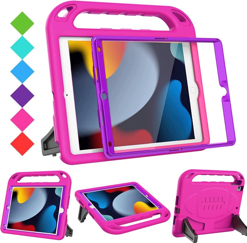 BMOUO Kids Case for iPad 9th/8th/7th Generation (2021/2020/2019), with Built-in Screen Protector, Shockproof Handle Stand Kids iPad 10.2 Case, Rose and Purple - Image 1