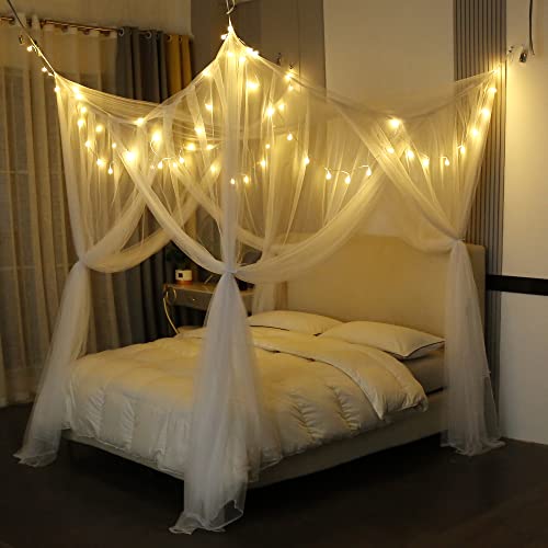 Mengersi Bed Canopy for Full Queen King Size Bed,Canopy Bed Curtains Elegant Mosquito Net,Mosquito Netting for Camping Patio Indoor Outdoor Bug Net,White - Image 3