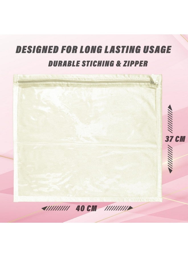 Kuber Industries Kuber Industries Clothes Organizer For Wardrobe (Pack of 12) - Single Storage Organizer For Saree | Salwar Suit and Lehenga Chunni - Dress Organizer For Wardrobe - Single Saree Covers With Zip (Cream)  - Image 3