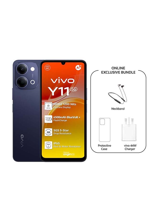 فيفو Y11 AI 5G أسود 4GB RAM 128GB مع سماعة عنق حصرية (شاحن وحافظة داخل صندوق الهاتف) - النسخة الشرق أوسطية - Image 1