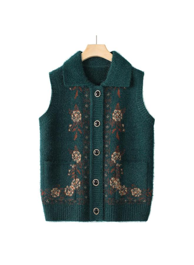 Mom's Spring Knitted Horse Clip Sweater Waistcoat Outer Wear Cardigan Vest Middle-aged And Elderly Women's Spring And Autumn New
