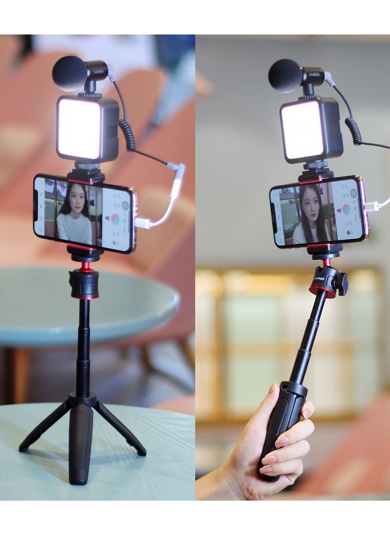 Combo 7 Mobile Phone Fill Light Tripod Bracket for Vlog Selfie Short Video Live Photo Studio