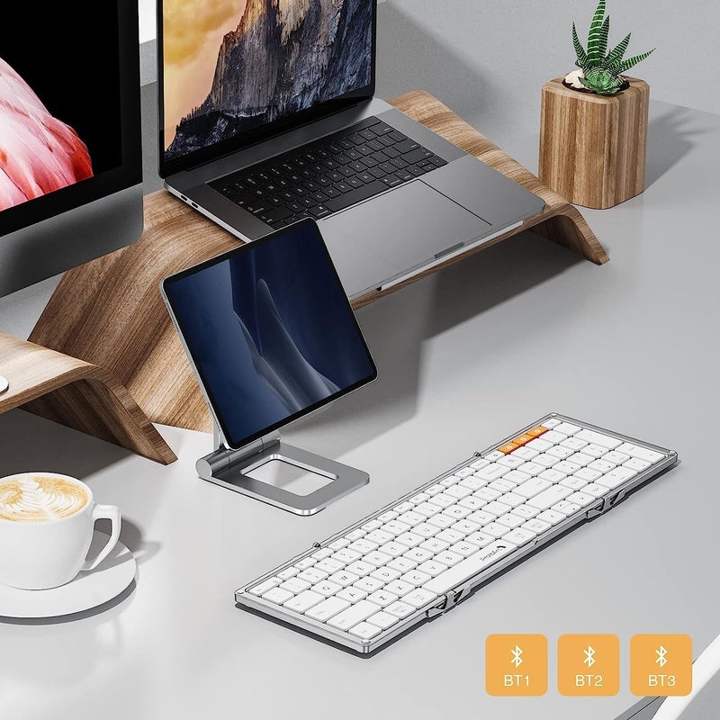 ProtoArc لوحة مفاتيح القابلة للطي عبر البلوتوث، XK01 لوحة مفاتيح لاسلكية محمولة قابلة للطي مع لوحة أرقام، لوحة مفاتيح سفر كاملة الحجم لنظامي Windows وiOS وAndroid وأجهزة الكمبيوتر اللوحية والهواتف الذكية، مزامنة حتى 3 أجهزة، باللون الفضي الأبيض - Image 3