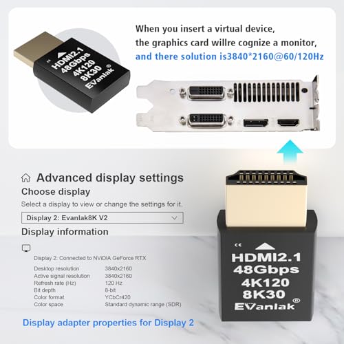 EVanlak 4K 120Hz HDMI 21 Dummy Plug edid Headless HighResolution Virtual Display Emulator for PC VR Headsets Cryptocurrency Mining Supports 8K 30Hz Headless Ghost Display Adapter2P - Image 3