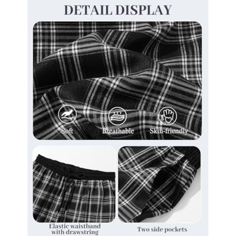 Women's gingham plaid sweatpants for lounging and sleeping, soft cotton blend, navy and white, ultra-comfortable wide-leg baggy fit with drawstring waist and functional pockets - Image 5