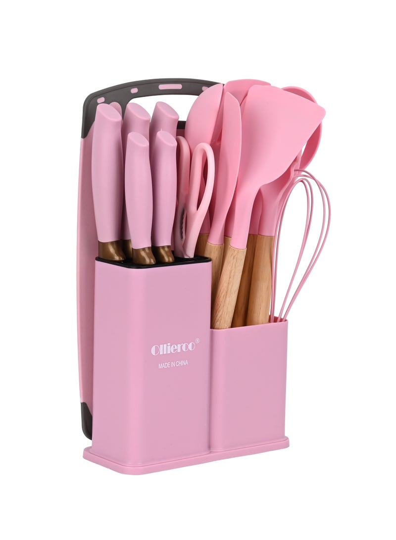 Ollieroo 19 Piece Kitchen Knives and Tools Set 1500G Pink for Home Cooking Daily Use - Image 5