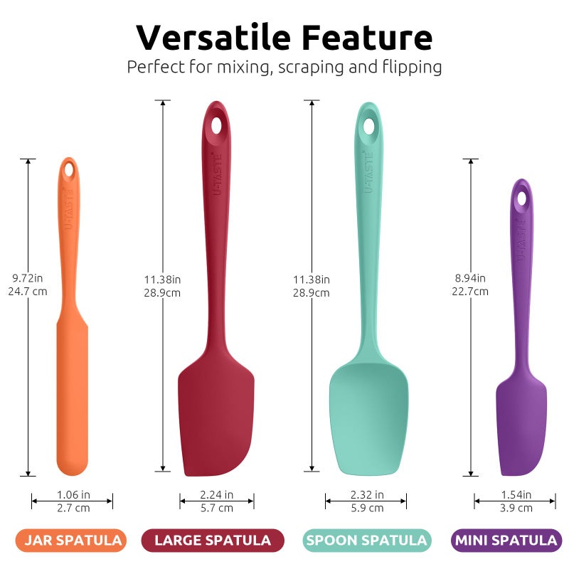 U-Taste High Heat Resistant Silicone Spatula: U-Taste 600ÂºF Hot-Proof Food Grade Rubber Kitchen Baking Scraper, Flexible and Sturdy Cooking Utensil for Mixing Scraping in NonStick Cookware (4PCS, Multicolors) - Image 2