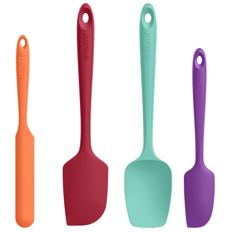 U-Taste High Heat Resistant Silicone Spatula: U-Taste 600ÂºF Hot-Proof Food Grade Rubber Kitchen Baking Scraper, Flexible and Sturdy Cooking Utensil for Mixing Scraping in NonStick Cookware (4PCS, Multicolors) - Image 1