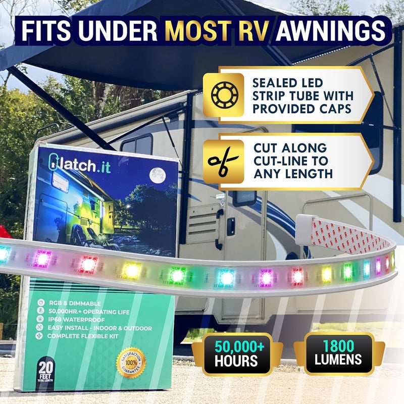 LATCH.IT 12V RV Awning Lights | 20-Foot V2.1 RV Awning LED Light Strip DIY-Kit | RGB RV LED Lights Exterior IP68 Water-Resistant | The Original & Most-Complete Camper Awning Lights in The Market - Image 3