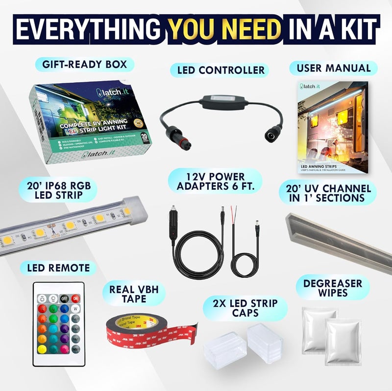 LATCH.IT 12V RV Awning Lights | 20-Foot V2.1 RV Awning LED Light Strip DIY-Kit | RGB RV LED Lights Exterior IP68 Water-Resistant | The Original & Most-Complete Camper Awning Lights in The Market - Image 5