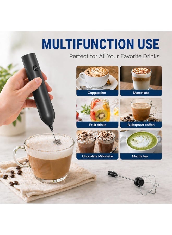 Hugifts Rechargeable Milk Frother Handheld, Stainless Steel Whisk Head Electric Coffee Frother, Portable Hand Frother Wand Drink Mixer for Frappe Drink, Cappuccino, Kitchen Gifts Black with Stand - Image 2