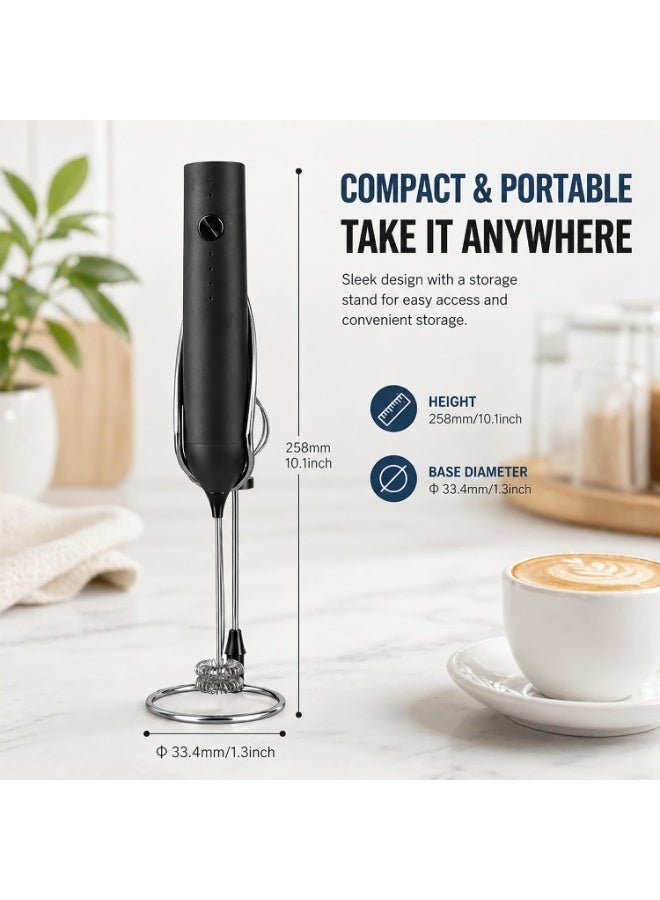 Hugifts Rechargeable Milk Frother Handheld, Stainless Steel Whisk Head Electric Coffee Frother, Portable Hand Frother Wand Drink Mixer for Frappe Drink, Cappuccino, Kitchen Gifts Black with Stand - Image 3