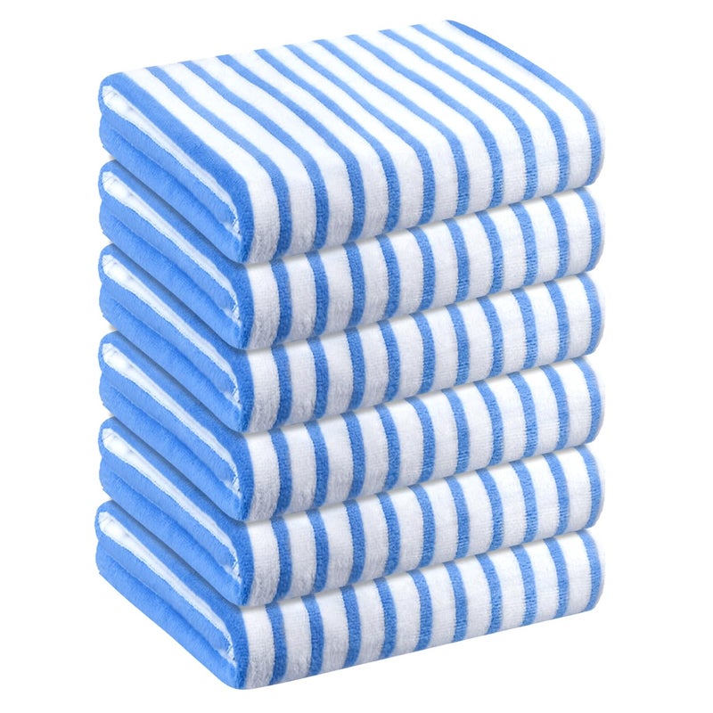 JML Beach Towels  Microfiber Bath Towel Set  6 Pack  30 "" x 60 ""  Cabana Stripe  Absorbent  Quick Dry for Adults  Travel  Summer  Sport  Swimming  Pool  Yoga  Camping  Stripe Blue and White - Image 1
