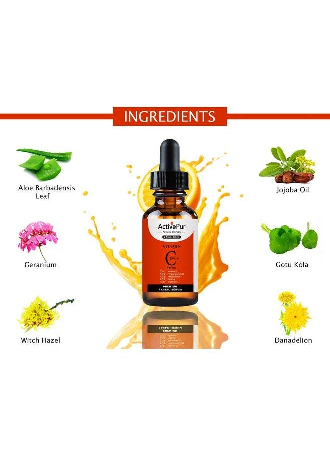 ActivePur 25% Vitamin C Serum For Face (2 Oz/60 Ml) Vitamin E+B5 Hyaluronic Acid Serum For Face Retinol Ferulic Acid Niacinamide Collagen Anti Aging Wrinkle Age Spots Eye Circles Skin Moisturizer  - Image 4