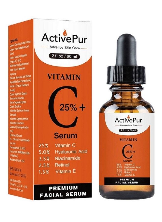 ActivePur 25% Vitamin C Serum For Face (2 Oz/60 Ml) Vitamin E+B5 Hyaluronic Acid Serum For Face Retinol Ferulic Acid Niacinamide Collagen Anti Aging Wrinkle Age Spots Eye Circles Skin Moisturizer  - Image 2