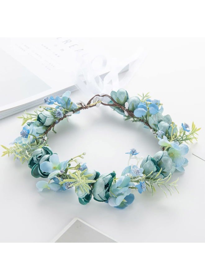 Vividsun Wedding Bridal Green Leaf Flower Crown Eucalyptus Floral Crown Maternity Photo Props, E/ blue crown, Free - Image 3