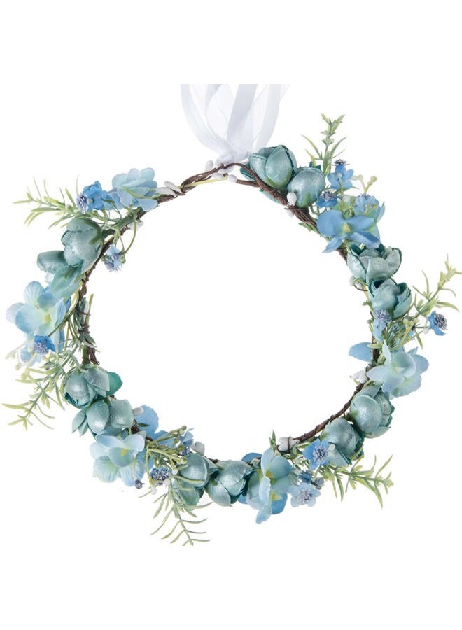 Vividsun Wedding Bridal Green Leaf Flower Crown Eucalyptus Floral Crown Maternity Photo Props, E/ blue crown, Free - Image 2