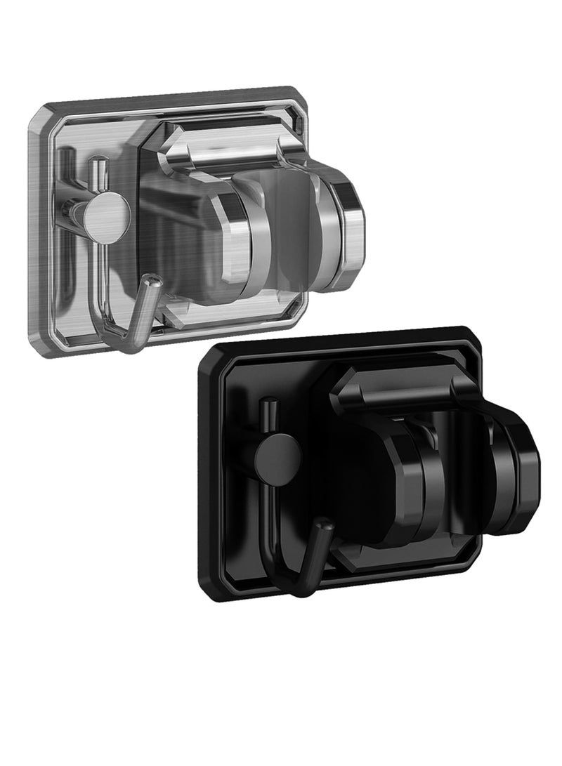 Oasisgalore 2-Pack Shower Head Holder with Hook - Strong Adhesive, Waterproof, Adjustable, No Drilling (Silver, Black) - Image 1