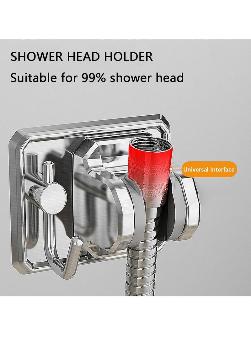 Oasisgalore 2-Pack Shower Head Holder with Hook - Strong Adhesive, Waterproof, Adjustable, No Drilling (Silver, Black) - Image 2