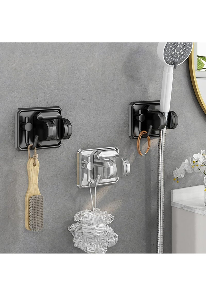 Oasisgalore 2-Pack Shower Head Holder with Hook - Strong Adhesive, Waterproof, Adjustable, No Drilling (Silver, Black) - Image 3