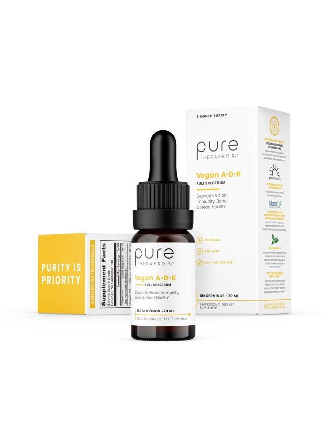 Pure Therapro Rx Vegan A-D-K Drops-6 Mon Supply-Vitamin A(Palmitate & Betacarotene),Liposomal Vitamin D3(as vegan cholecalciferol),Liposomal Vitamin K2(MK-4 & MK-7)Supports Immunity & Bone Health-20mL  - Image 1