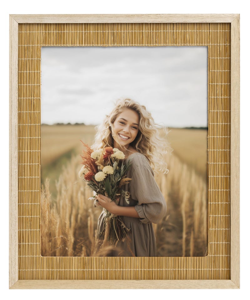 Sonefreiy Boho 8x10 Picture Frame  8 x 10 Picture Frames for Wall  Photo Frame Natural Bamboo Woven Tabletop Display  Gift for Family Mom Dad Grandma Friends - Image 1