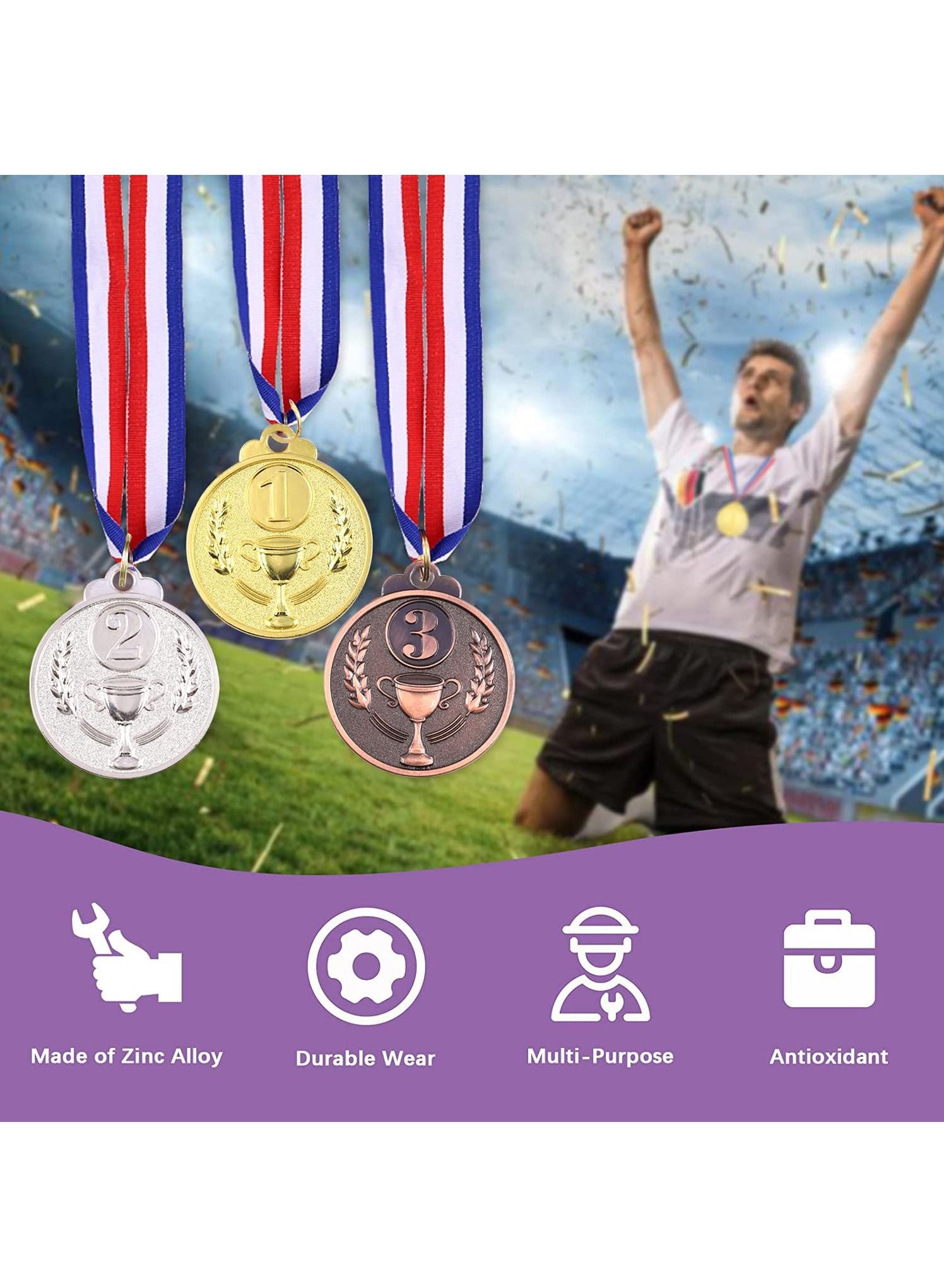 Award Metal Kids Winner Medals for Kids, Gold Silver and Bronze Medals with Trophy Pattern 1st 2nd 3rd Prizes for Sports Award, Competitions, Party Favors and Decorations(12 Pcs) 