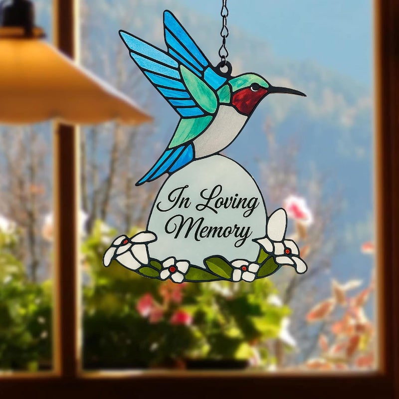 2IMT Hummingbird Suncatcher Memorial Gifts, Sympathy Gifts for Loss of Loved One in Loving Memory, Sympathy Gift for Loss of Mother, Dad, Son, Husband Bereavement Condolence Stained Glass Hummingbird - Image 4