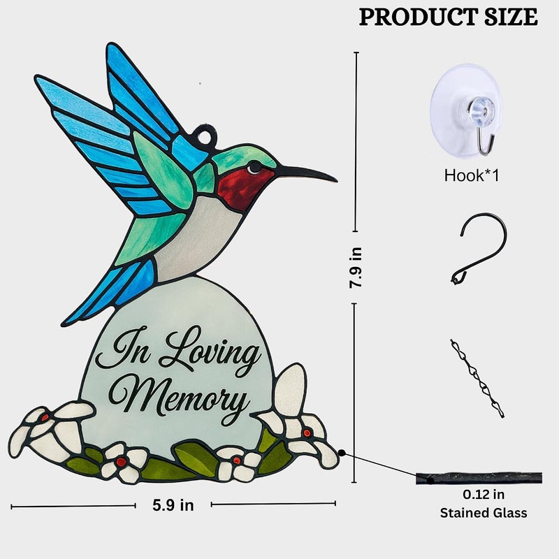2IMT Hummingbird Suncatcher Memorial Gifts, Sympathy Gifts for Loss of Loved One in Loving Memory, Sympathy Gift for Loss of Mother, Dad, Son, Husband Bereavement Condolence Stained Glass Hummingbird - Image 2
