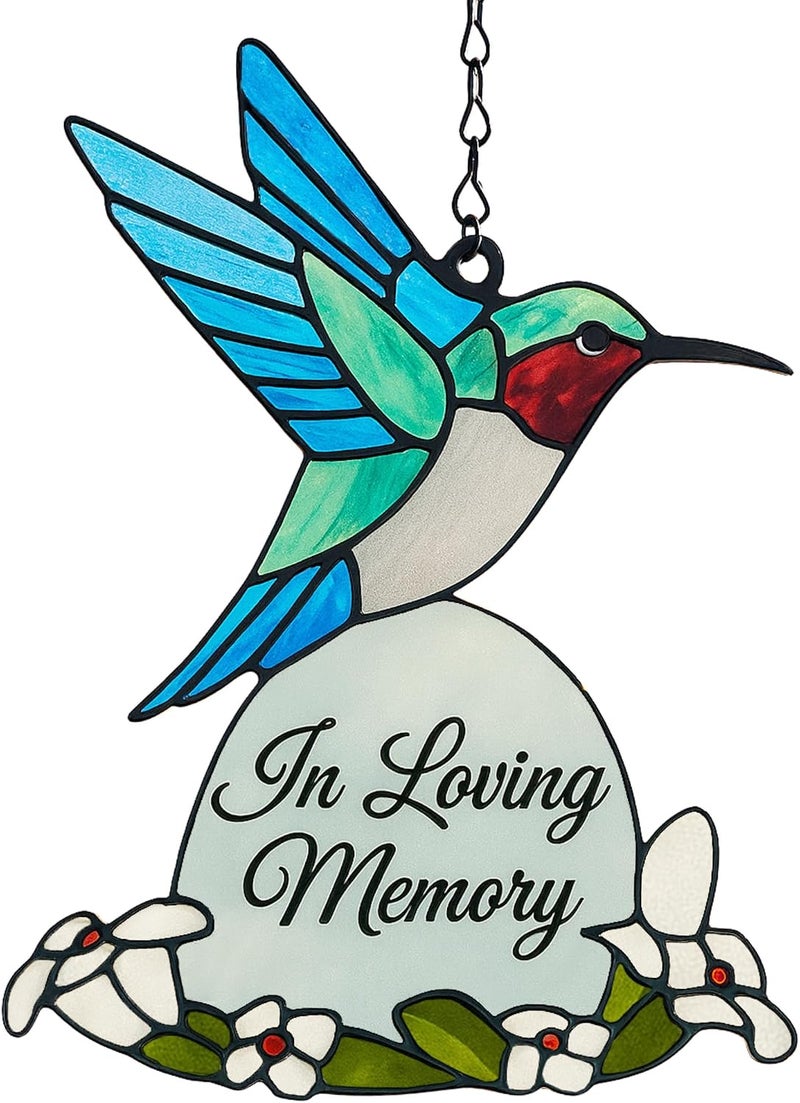 2IMT Hummingbird Suncatcher Memorial Gifts, Sympathy Gifts for Loss of Loved One in Loving Memory, Sympathy Gift for Loss of Mother, Dad, Son, Husband Bereavement Condolence Stained Glass Hummingbird - Image 1