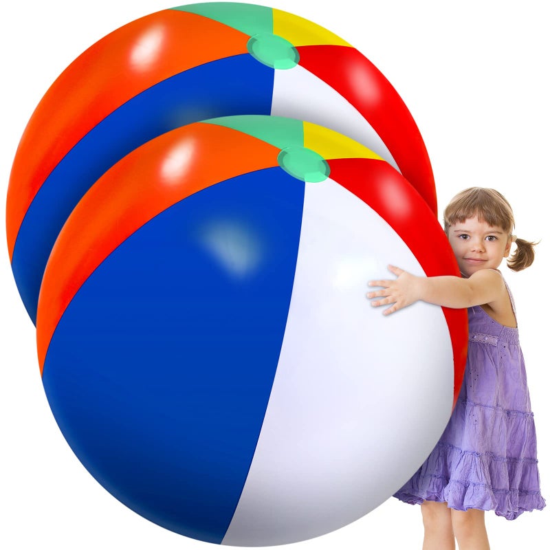 Supervitae 27 Inch Rainbow Beach Balls Giant Inflatable Large Pool Beach Balls Inflatable Swimming Pool Toys for Summer Water Games2 Pcs - Image 2