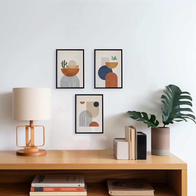 QUOTE - UNQUOTE ART Set of 3 Minimal Art Frames - Abstract Modern Wall Art Geometric - Abstract Paintings - Boho Decor - 11x14 inches - Black Frame - Image 1