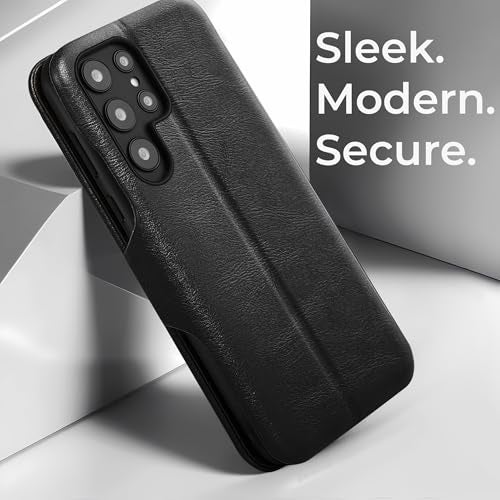PULOKA Premium Vegan Leather Phone Cover with Card Slot – Compatible with Samsung Galaxy S25 Ultra – Sleek Flip Case, Slim, Durable, Privacy Protection, Kickstand Function (Black) - Image 2