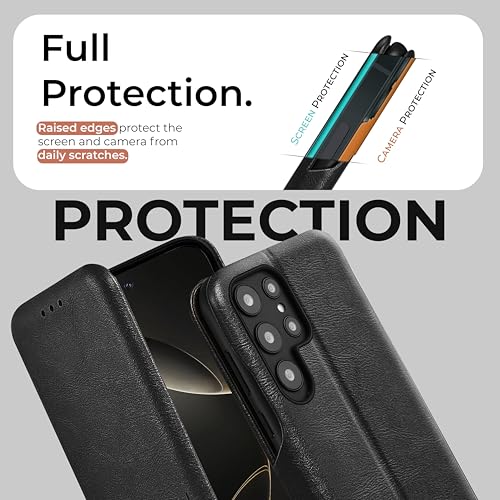 PULOKA Premium Vegan Leather Phone Cover with Card Slot – Compatible with Samsung Galaxy S25 Ultra – Sleek Flip Case, Slim, Durable, Privacy Protection, Kickstand Function (Black) - Image 4