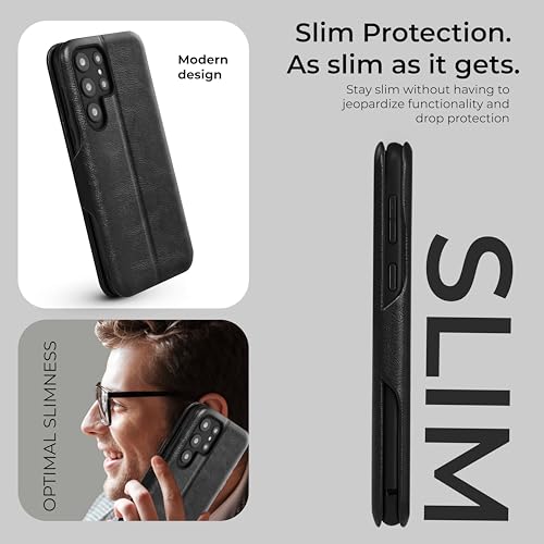 PULOKA Premium Vegan Leather Phone Cover with Card Slot – Compatible with Samsung Galaxy S25 Ultra – Sleek Flip Case, Slim, Durable, Privacy Protection, Kickstand Function (Black) - Image 3