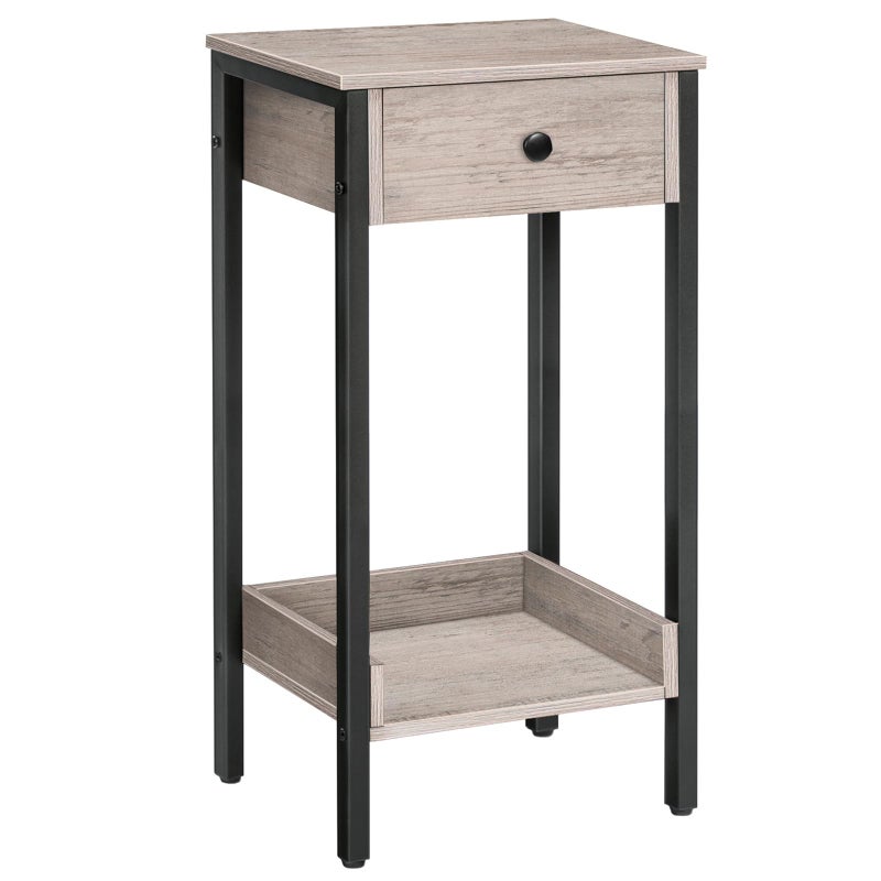 HOOBRO Tall End Table Nightstand Industrial Side Table with Drawer and Storage Shelf for Study Bedroom Space Saving Greige and Black BG71BZ01