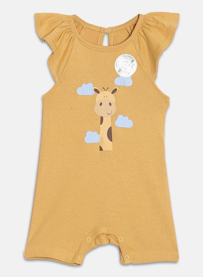 Broon Boys & Girls Mustard and White Printed Rompers | Premium Organic Cotton | Short Sleeves with Allover Print | Infant Wear | Skin Friendly | Chemical Free | Pack of 2 - Image 2